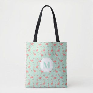 Cute Pink Flamingo Drawing Pattern   Monogram Tote Bag