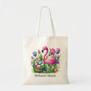 Cute pink flamingo Easter add name Tote Bag