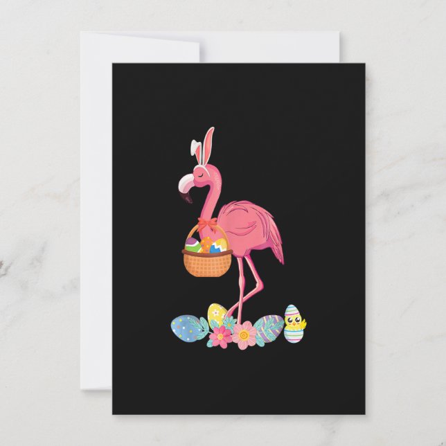 Cute Pink Flamingo Easter Eggs Basket, Funny Flami Invitation (Front)
