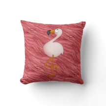 Cute Pink Flamingo & Feathers Pattern Pillow