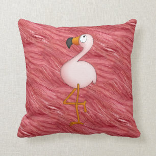 Cute Pink Flamingo & Feathers Pattern Pillow
