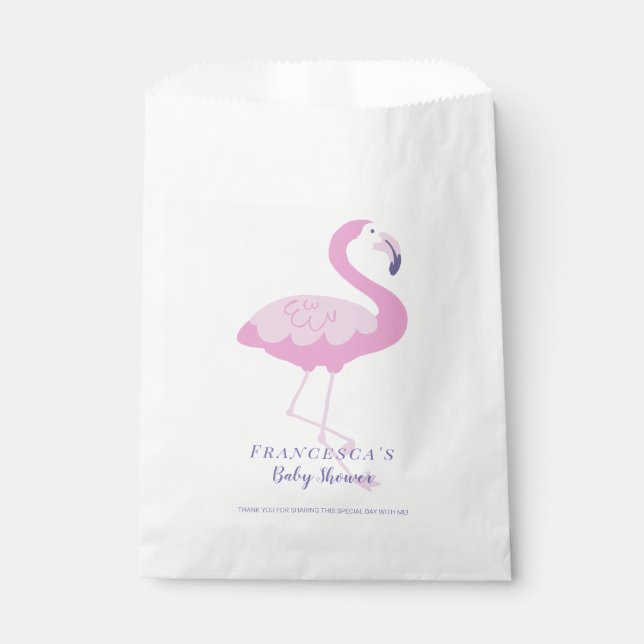Cute Pink Flamingo Gender Neutral Baby Shower Favour Bag (Front)