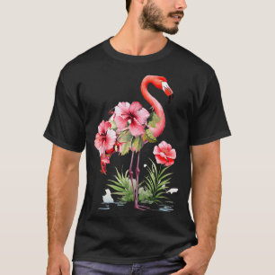 Cute pink flamingo hawaiian flowers floral summer T-Shirt