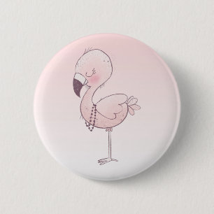 Cute Pink Flamingo Illustration 6 Cm Round Badge