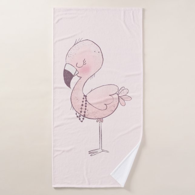 Cute Pink Flamingo Illustration Bath Towel Set (Bath Towel)