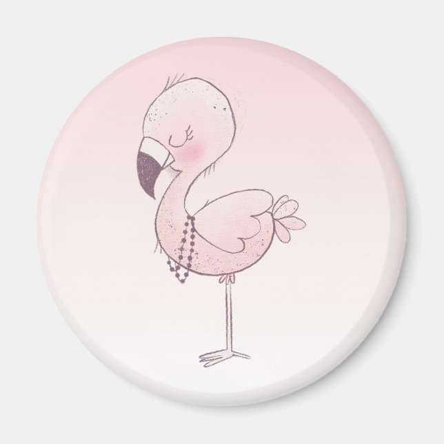 Cute Pink Flamingo Illustration Magnet (Front)