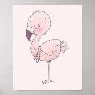 Cute Pink Flamingo Illustration Poster