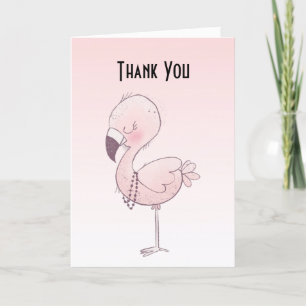 Cute Pink Flamingo Illustration Thank You Card