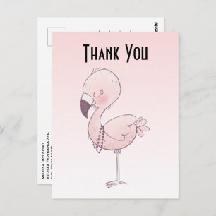 Cute Pink Flamingo Illustration Thank You Postcard