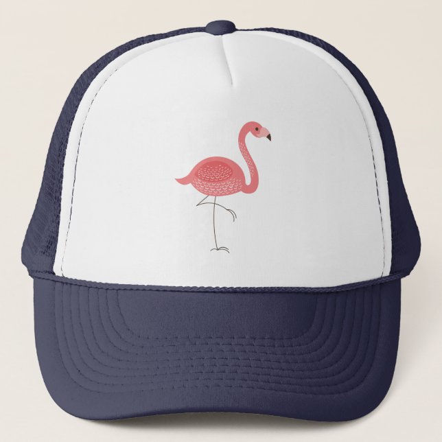 Cute Pink Flamingo Illustration Trucker Hat (Front)