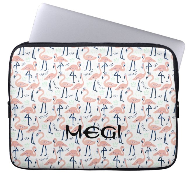 Cute pink flamingo  laptop sleeve (Front)