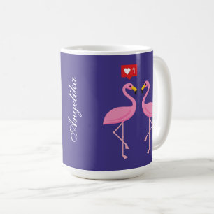 Cute Pink Flamingo Like Heart Pastel Add Name Coffee Mug