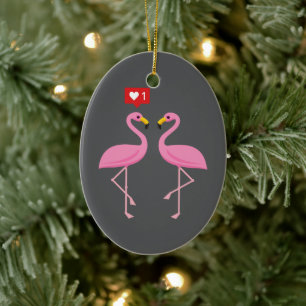 Cute Pink Flamingo Like Heart Pastel Ceramic Ornament