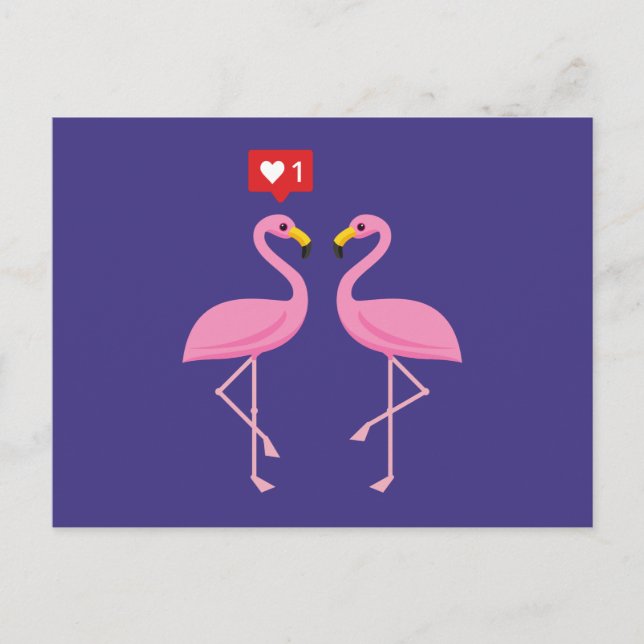 Cute Pink Flamingo Like Heart Pastel Holiday Postcard (Front)