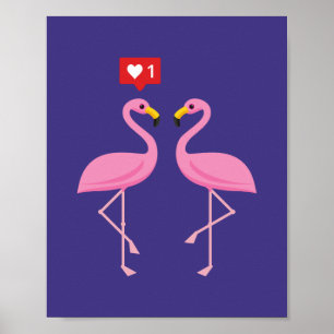 Cute Pink Flamingo Like Heart Pastel Poster
