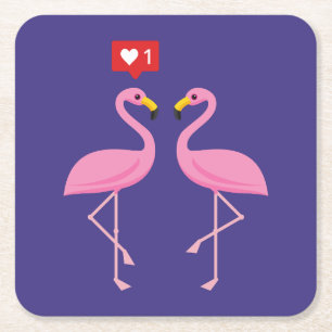 Cute Pink Flamingo Like Heart Pastel Square Paper Coaster