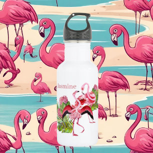 cute pink flamingo lovers add name  532 ml water bottle