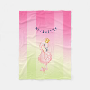 Cute Pink Flamingo Ombre Striped     Fleece Blanket