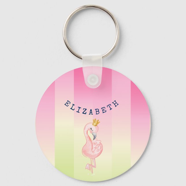 Cute Pink Flamingo Ombre Striped   Key Ring (Front)