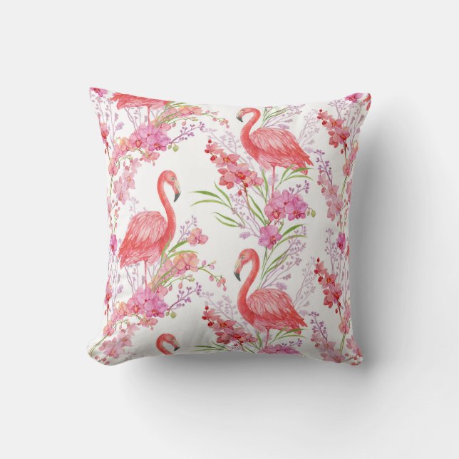 Cute pink flamingo pattern decor pillow (Front)