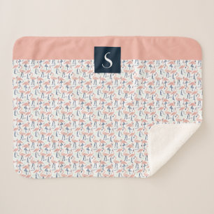 Cute Pink Flamingo Pattern Sherpa Blanket