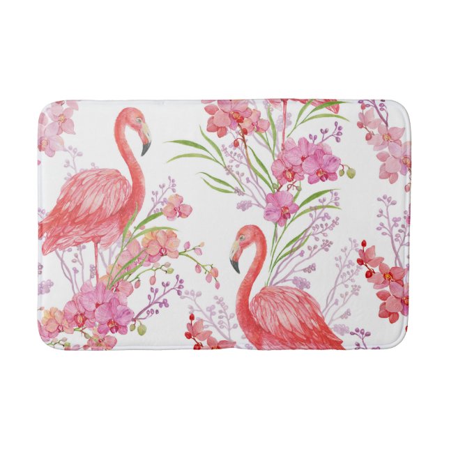 Cute pink flamingo pattern tiled bathmat (Front)