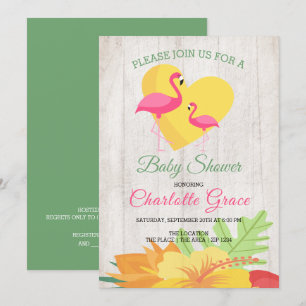 Cute Pink Flamingo Personalised Baby Shower Invitation