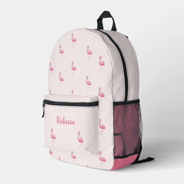 Cute pink flamingo personalised printed backpack (Back Corner Right)