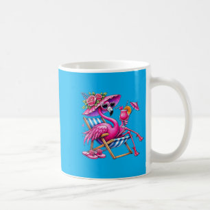 Cute Pink Flamingo Relaxing On Beach Chair Summer Coffee Mug