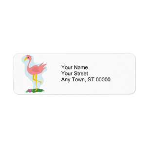 cute pink flamingo standing in the yard return address label