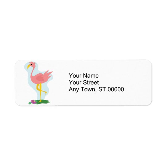 cute pink flamingo standing in the yard return address label