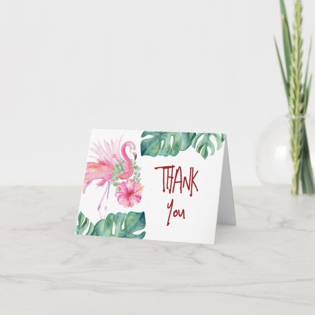 Cute Pink Flamingo Thank You Cards (Front)