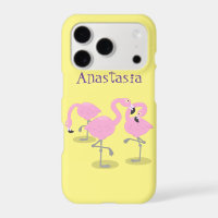 Cute pink flamingo trio cartoon illustration