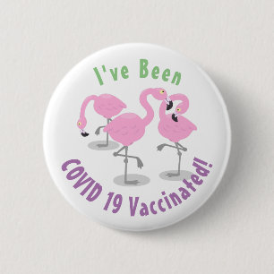 Cute pink flamingo trio cartoon illustration 6 cm round badge