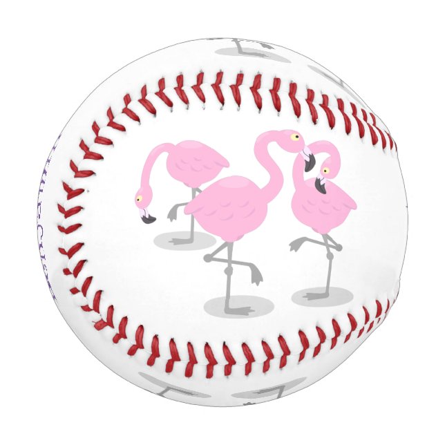 Cute pink flamingo trio cartoon illustration baseball (Front Left)