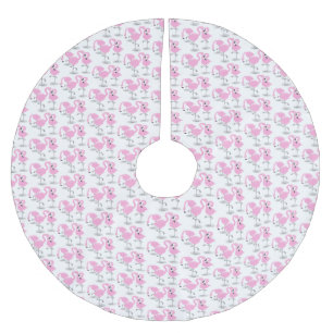 Cute pink flamingo trio cartoon illustration brushed polyester tree skirt