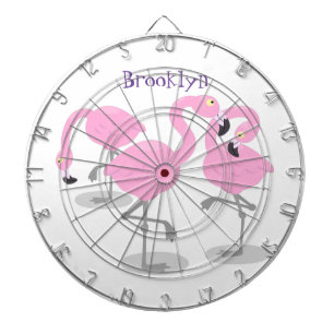 Cute pink flamingo trio cartoon illustration dartboard