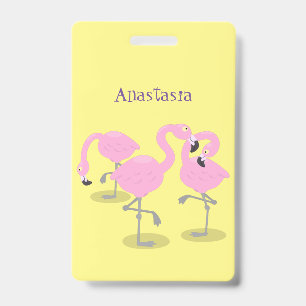 Cute pink flamingo trio cartoon illustration ID badge