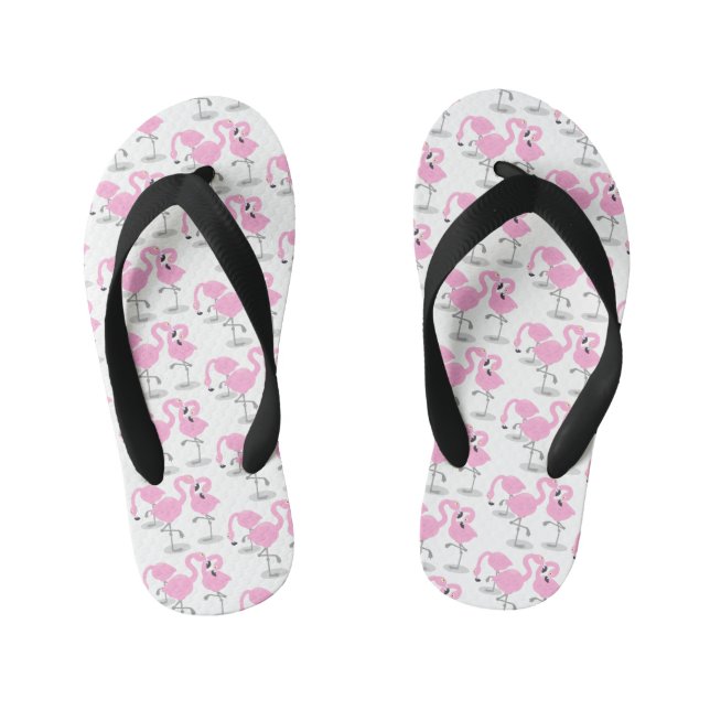 Cute pink flamingo trio cartoon illustration kid's thongs (Footbed)
