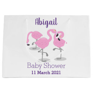 Cute pink flamingo trio cartoon illustration large gift bag