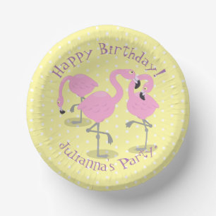Cute pink flamingo trio cartoon illustration paper plate