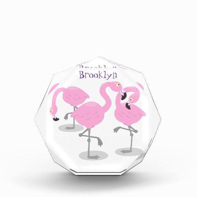 Cute pink flamingo trio cartoon illustration photo block (Front)