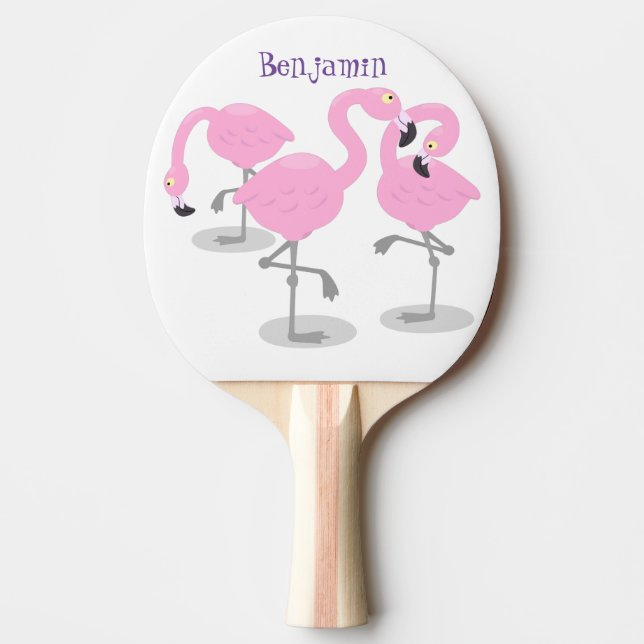 Cute pink flamingo trio cartoon illustration ping pong paddle (Front)