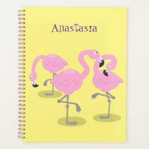 Cute pink flamingo trio cartoon illustration planner