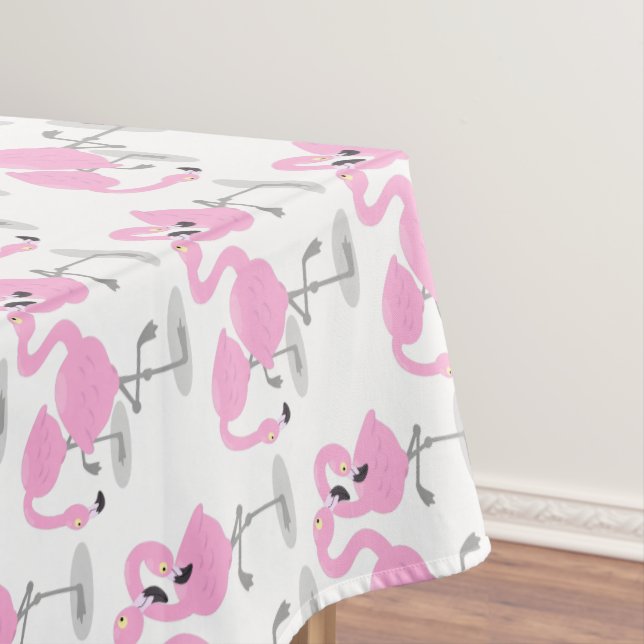 Cute pink flamingo trio cartoon illustration tablecloth (In Situ)