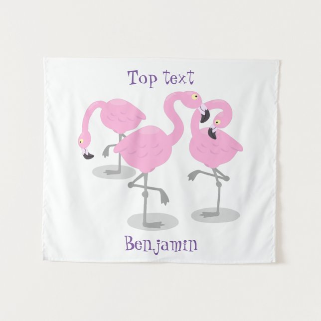 Cute pink flamingo trio cartoon illustration  tapestry (Front (Horizontal))