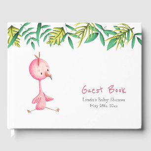 Cute Pink Flamingo Tropical Baby Shower Guest Book