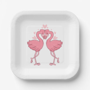Cute Pink Flamingo Tropical Hawaiian Beach Wedding Paper Plate