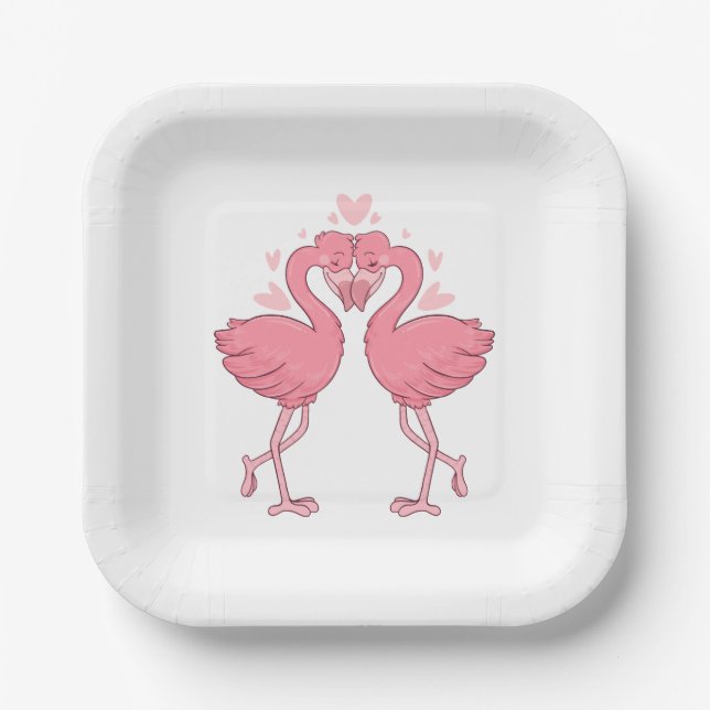 Cute Pink Flamingo Tropical Hawaiian Beach Wedding Paper Plate (Front)