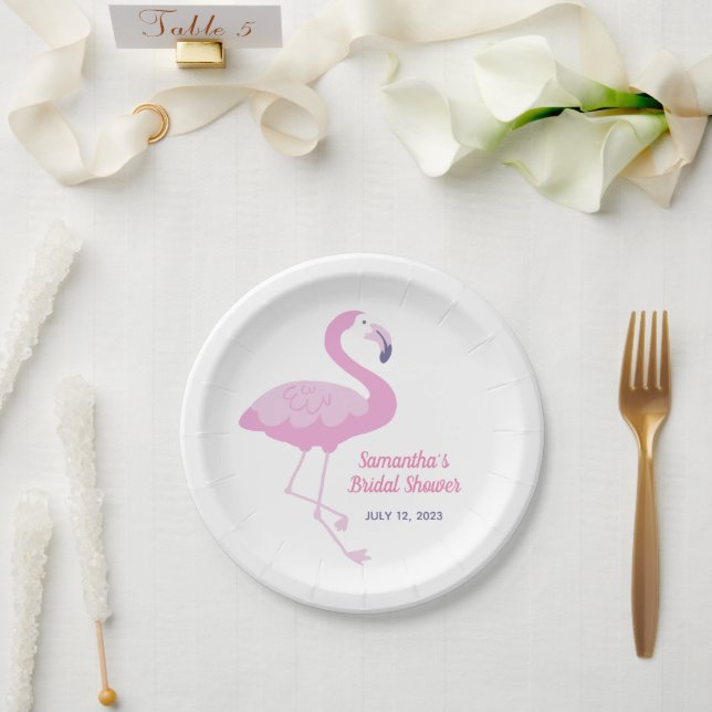 Cute Pink Flamingo Tropical Theme Bridal Shower Paper Plate (Wedding)